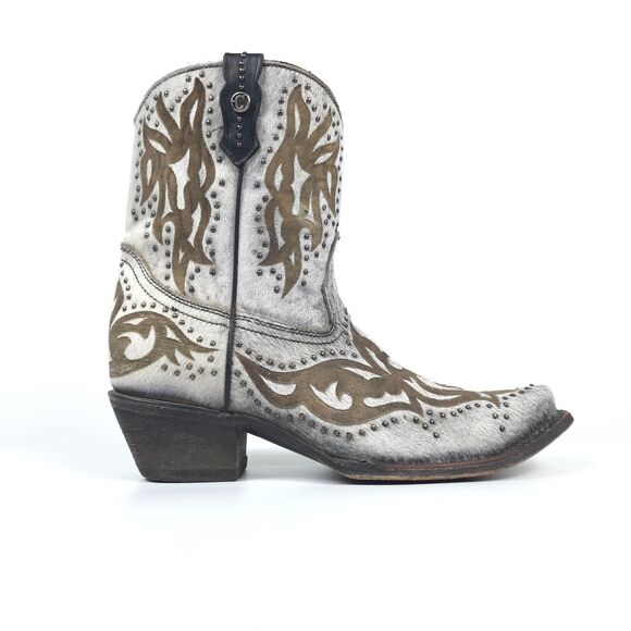 CORRAL Grey Fur Laser Studs Shortie Leather Boots Western Boho Cowgirl Rodeo 9.5 - Picture 5 of 12